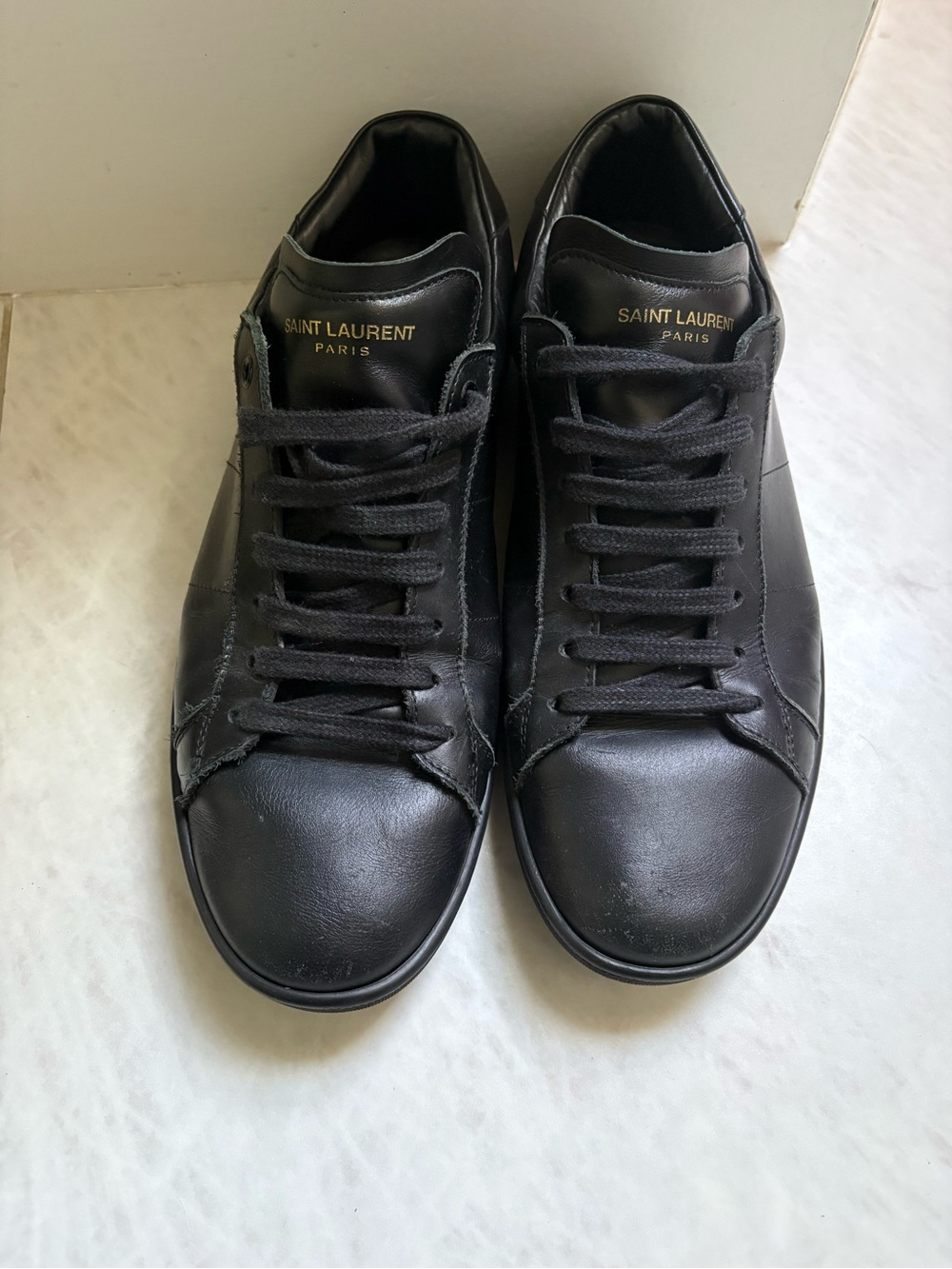 Saint Laurent Black Leather Low-Top Sneakers with Gold Logo